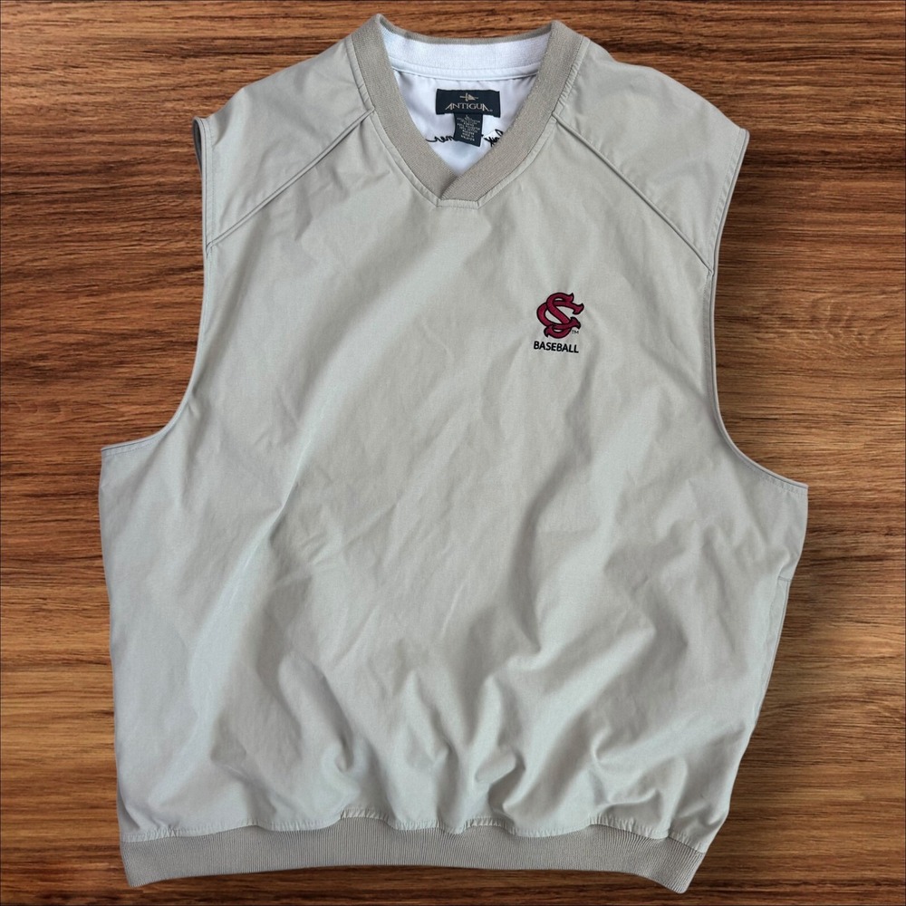 South Carolina Gamcocks Baseball Vest Mens L Beige Ray Tanner Golf Pullover